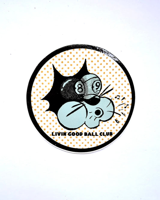 Livin' Good Ball Club Blue Cat 3" vinyl sticker billiard pool laptop water bottle 8 ball 9 ball cartoon cat kitten blue billiards round dots