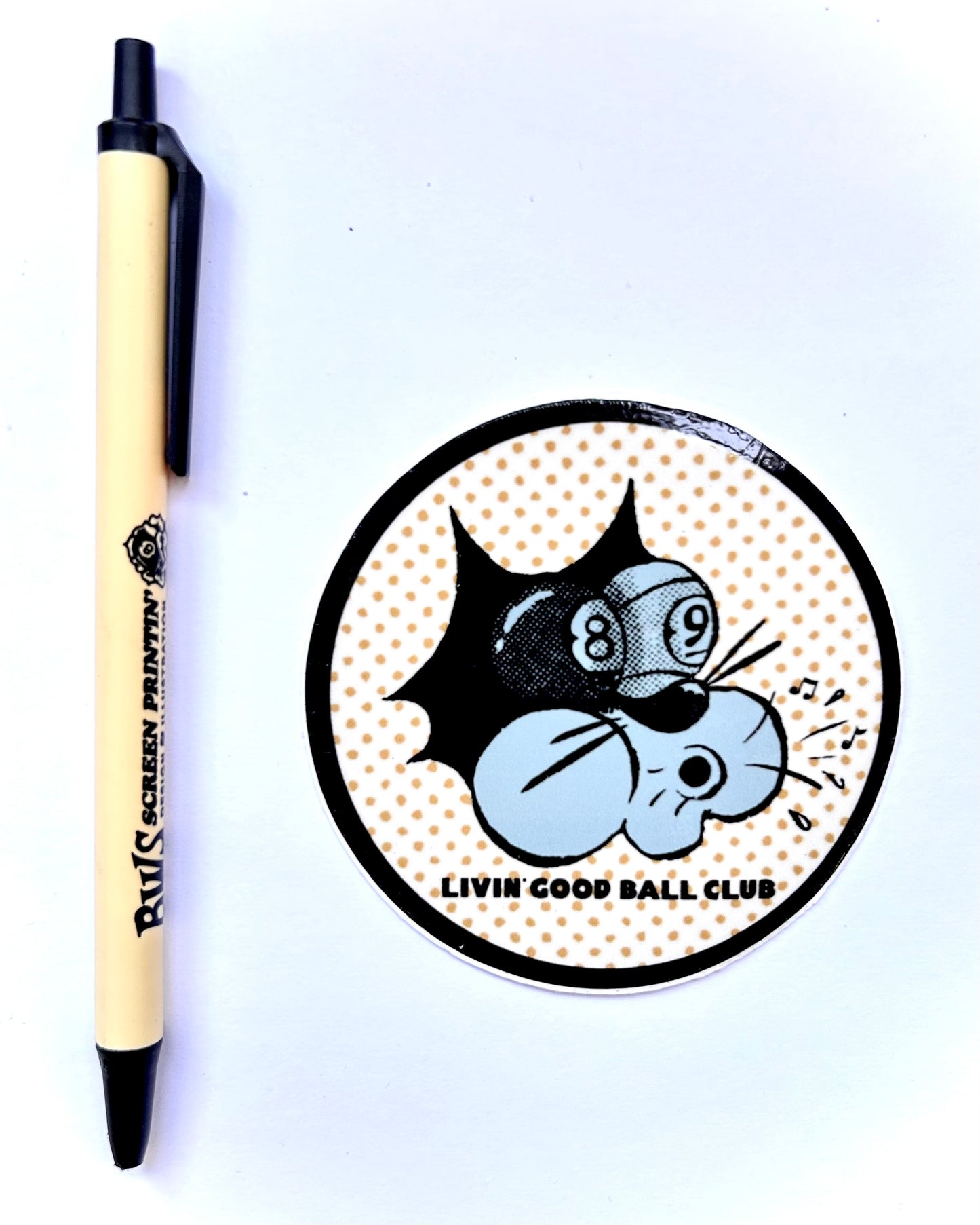 Livin' Good Ball Club Blue Cat 3" vinyl sticker billiard pool laptop water bottle 8 ball 9 ball cartoon cat kitten blue billiards round dots