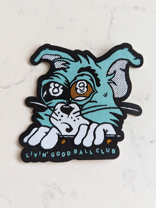 Livin' Good Ball Club Blue Cat patch sticker billiard pool laptop water bottle yeti woven thread 8 ball 9 ball cartoon dishwasher safe