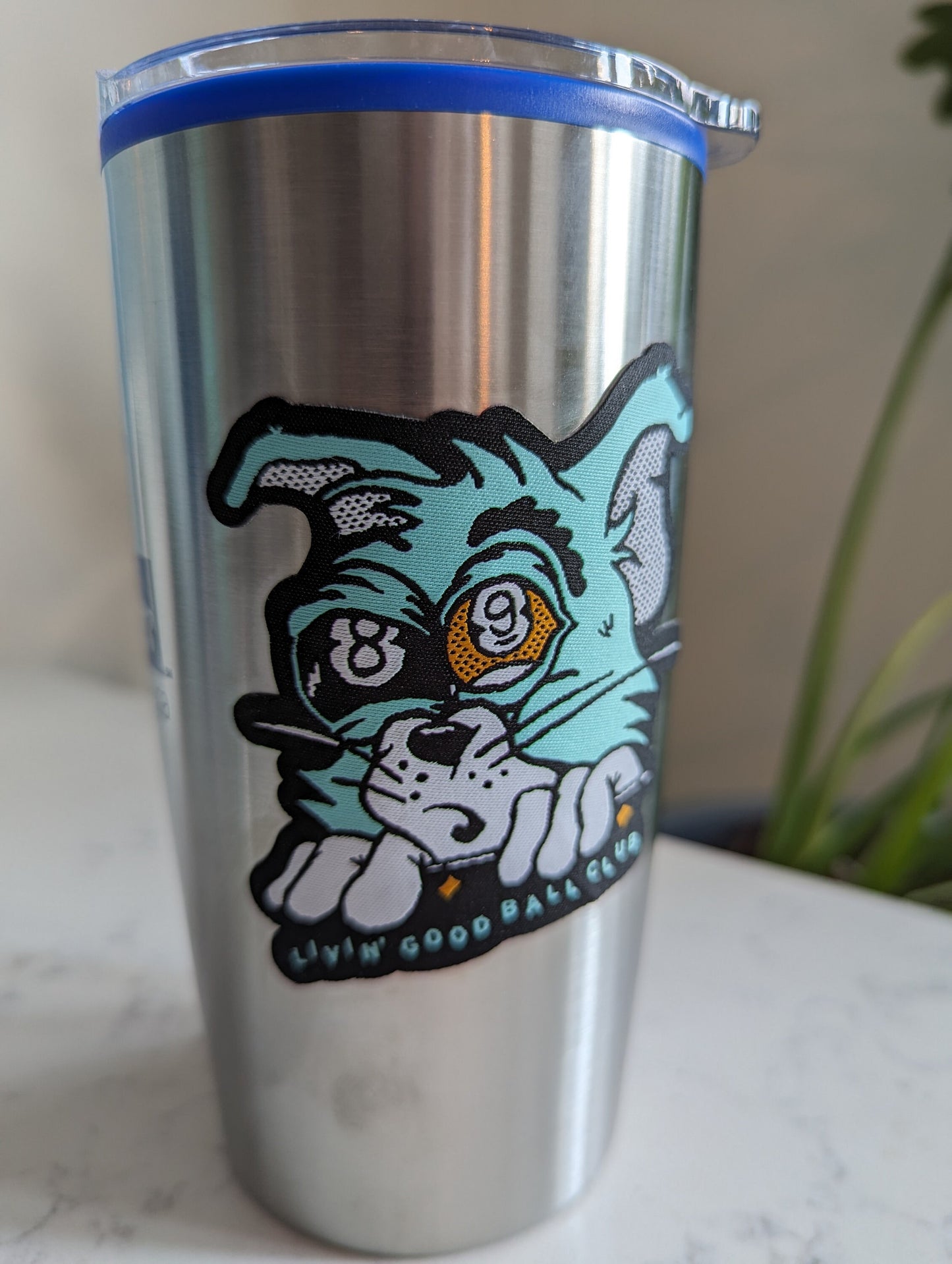 Livin' Good Ball Club Blue Cat patch sticker billiard pool laptop water bottle yeti woven thread 8 ball 9 ball cartoon dishwasher safe