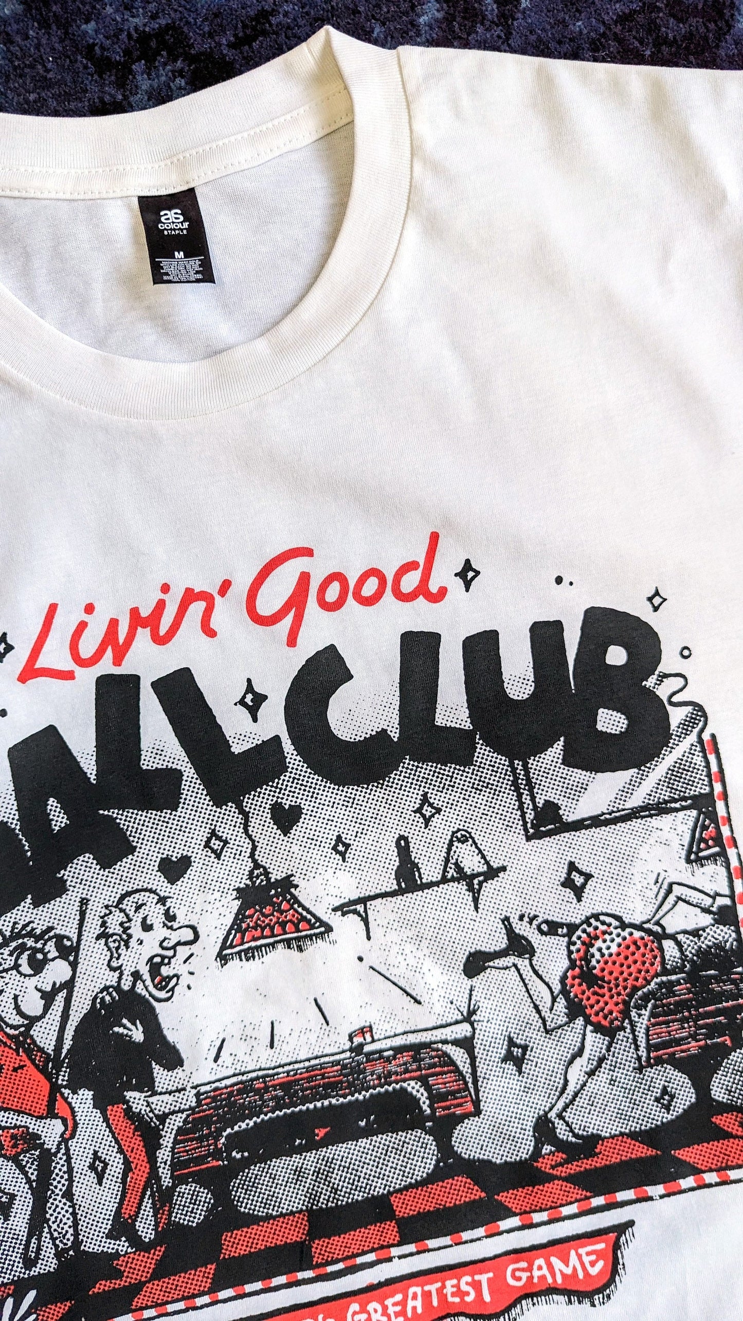 World's Greatest Game Tee, Livin' Good Ball Club, Billiard shirt, billiards, graphic shirt, character, pool table, billiard apparel